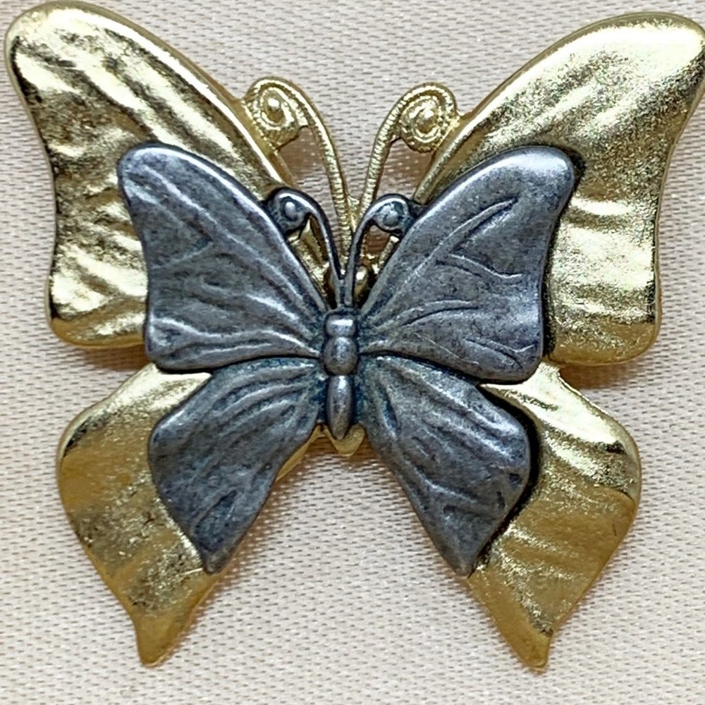 Vintage Brooch Soft Gold Silver Tone Butterfly Singed Premier Designs